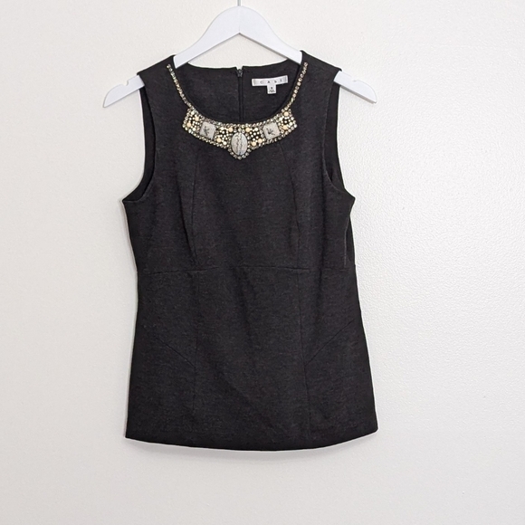 Cabi Blouse 508 The Glitz Shell Charcoal Gray Beaded Rhinestone Size 8 Sleeveles - Picture 3 of 8